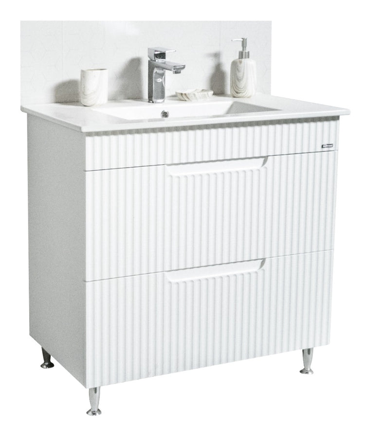 Bază MDF și lavoar Seria 033, 80cm, cu sertare, alb rustic