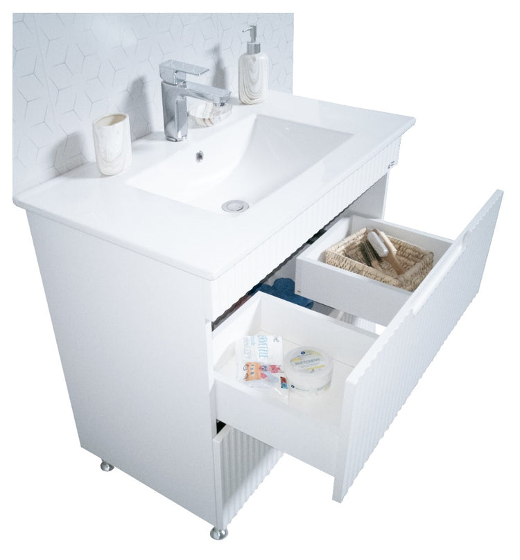 Bază MDF și lavoar Seria 033, 80cm, cu sertare, alb rustic