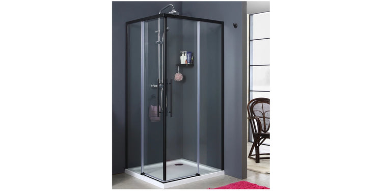 Cabina de dus patrata din sticla securizata 5 mm si aluminiu negru mat, 90 x 90 cm, GLADYS