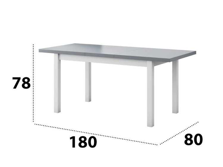 Set masa extensibila 140-180x80 cm cu 6 scaune tapitate, mb-21 modena1 si s-38 boss14 b24b, alb/grafit, lemn masiv de fag, stofa