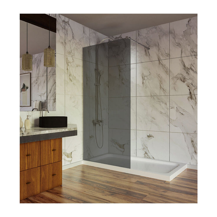 Paravan dus walk in / Perete dus, sticla fumurie 8 mm, profil crom, tija extensibila, 90 x 200 cm