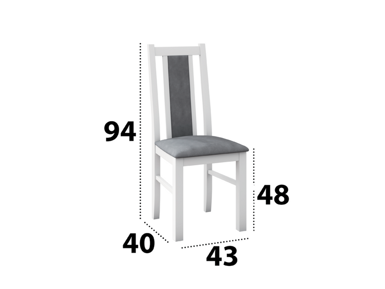 Set masa extensibila 140-180x80 cm cu 6 scaune tapitate, mb-21 modena1 si s-38 boss14 b24b, alb/grafit, lemn masiv de fag, stofa