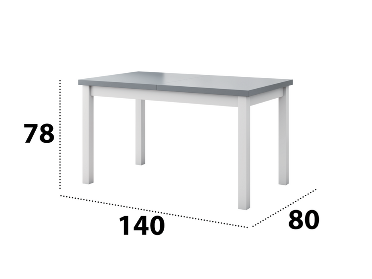 Set masa extensibila 140-180x80 cm cu 6 scaune tapitate, mb-21 modena1 si s-38 boss14 b24b, alb/grafit, lemn masiv de fag, stofa