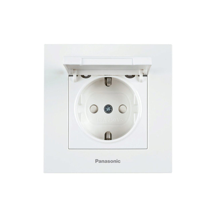 Priza schuko 2P+E simpla cu obturator protectie copil si capac 16A 250V alb Panasonic