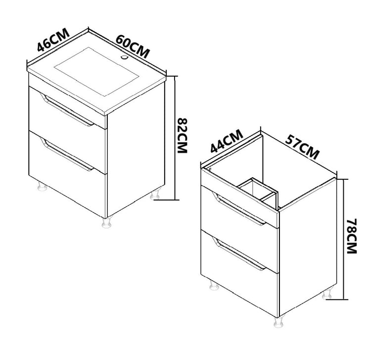 Bază MDf și lavoar, seria 756, 60cm, sertare, Alb/Antracit