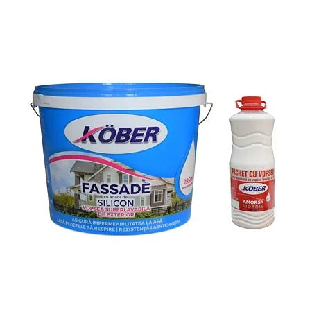 Vopsea lavabila exterior Kober Fassade, alb, 15 l + amorsa 3 l