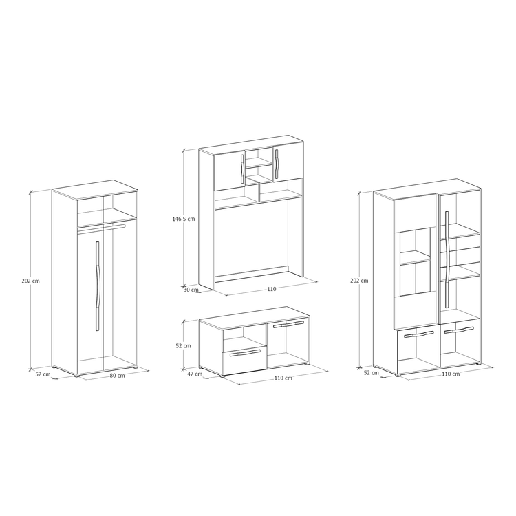 Bibliotecă living Daniel, 300 cm, Sonoma Maro