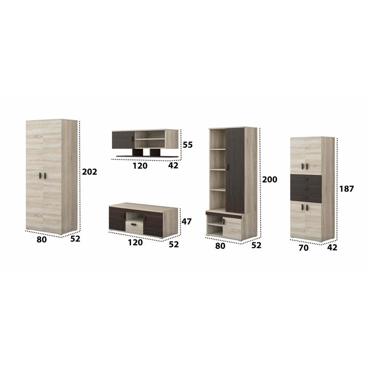 Bibliotecă living Diana, 350 cm, Sonoma Wenge
