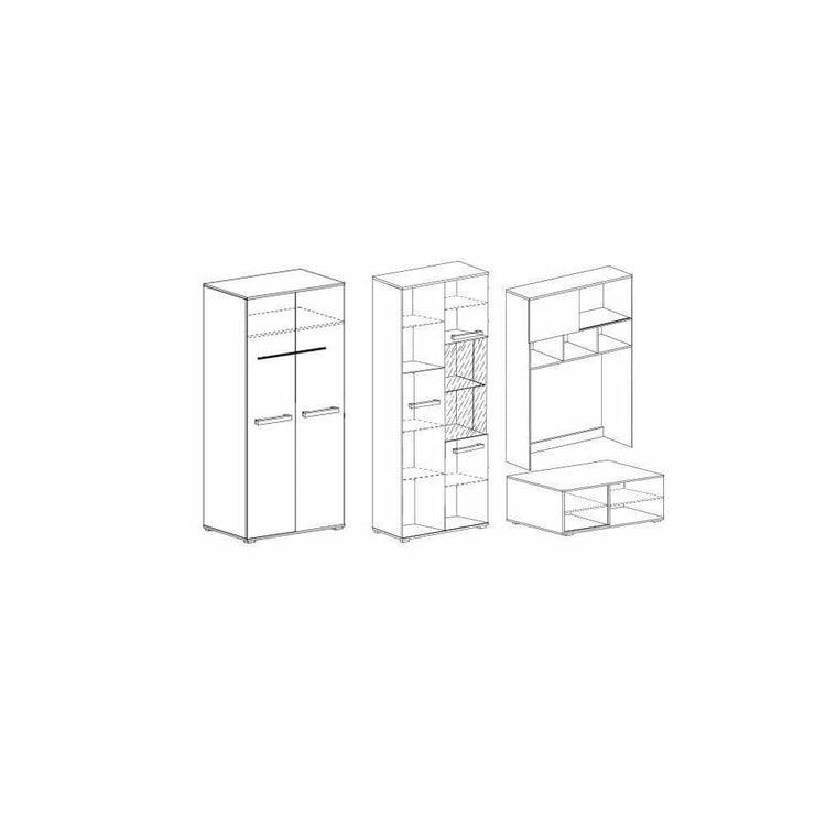 Bibliotecă living Paul, 280 cm, Alb Murdar / Pin Negru Norvegian