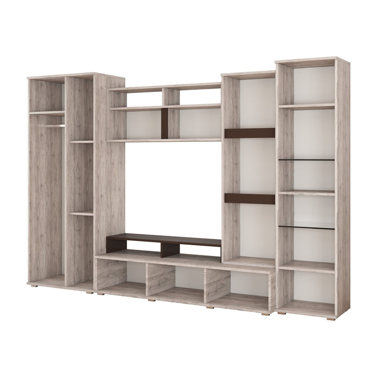 Bibliotecă living Sebastian, 300 cm, Alb Murdar / Negru