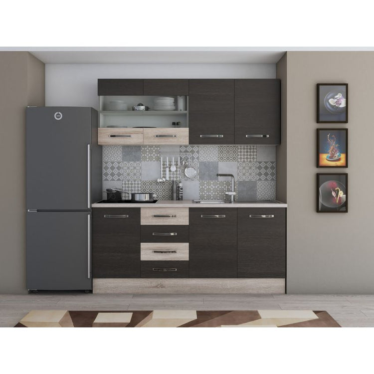 Bucatarie Alfa, 180cm, cu vitrina si blat termic