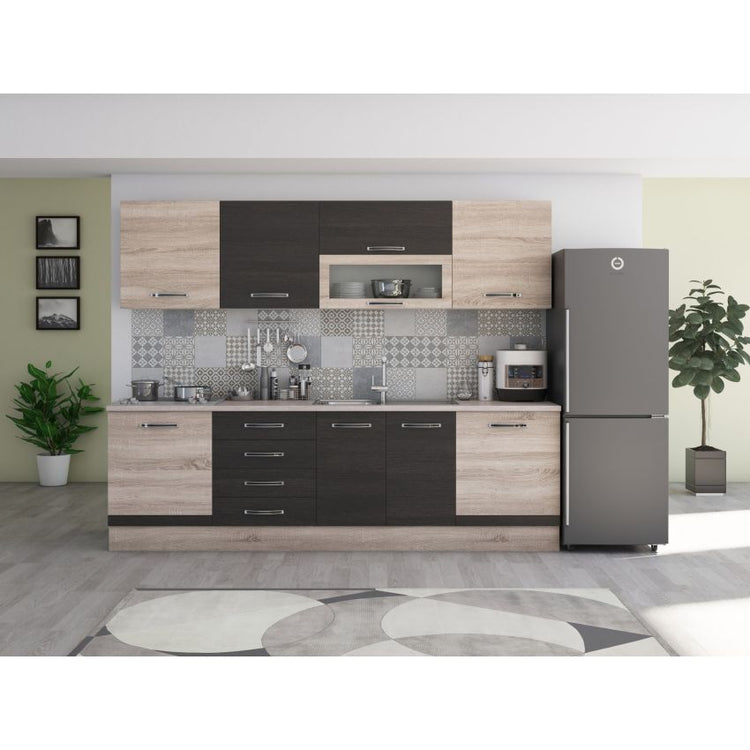 Bucatarie Alfa, 260cm, cu vitrina si blat termic