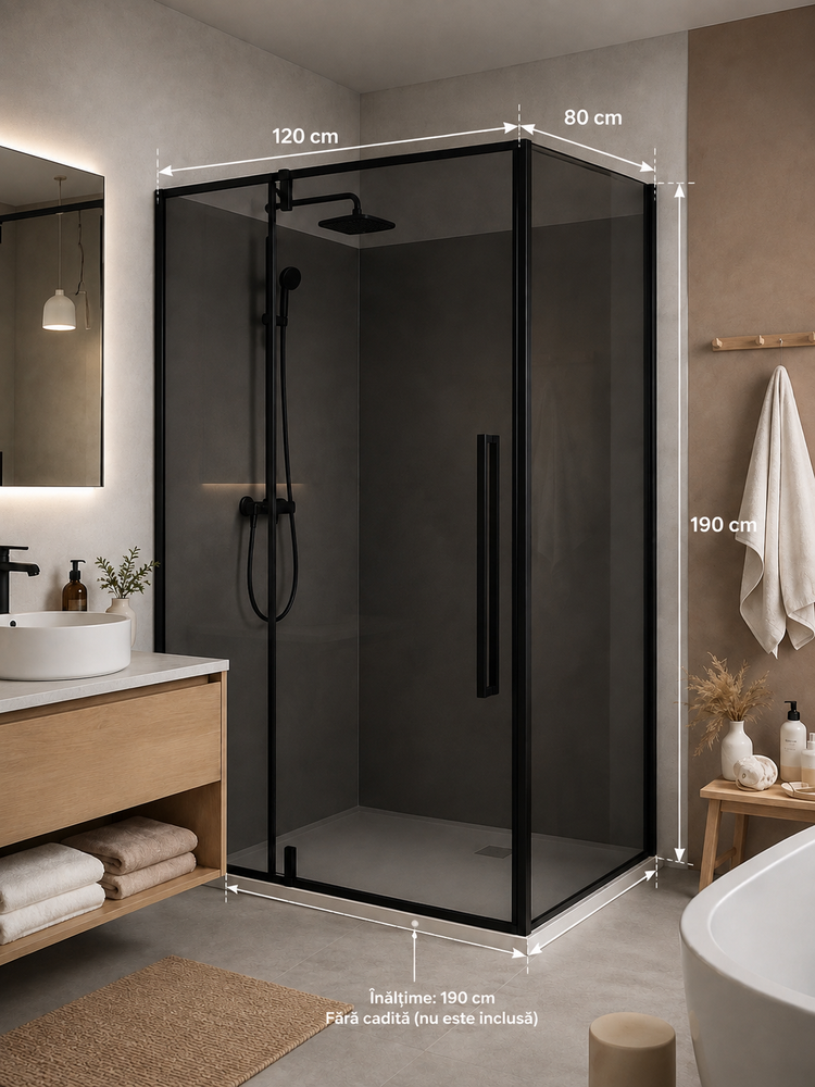 Cabina Dus Sticla 6mm, Fumuriu, 80x120x190cm