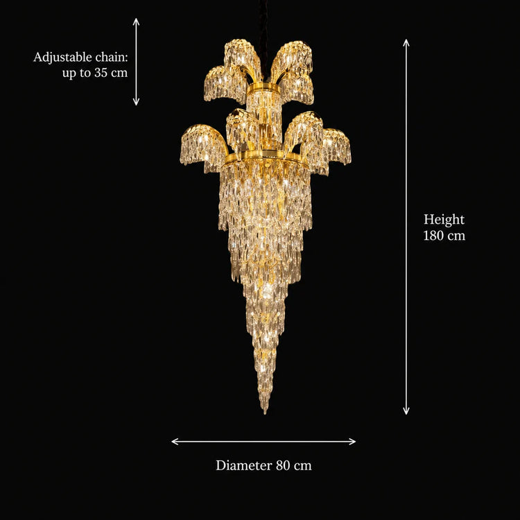 Candelabru Cristal PALACE Regalis, 13 brate, 29xG9, D80cm, Auriu Lucios, Inaltime Reglabila, Metal si Cristal