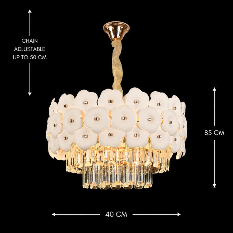 Candelabru Cristal PETAL Nobile 6xE14, D40 cm, Auriu, Inaltime Reglabila, Metal si Cristal