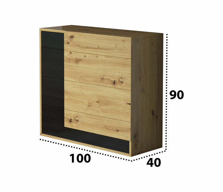 Comoda bali 4s, culoare sonoma/negru, 100 cm