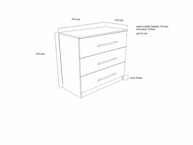Comoda beta, alb, 90x82x42.5 cm - La Cucu