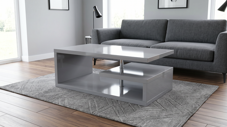 Masa cafea HT-016, 100x60x42 cm, gri lucios