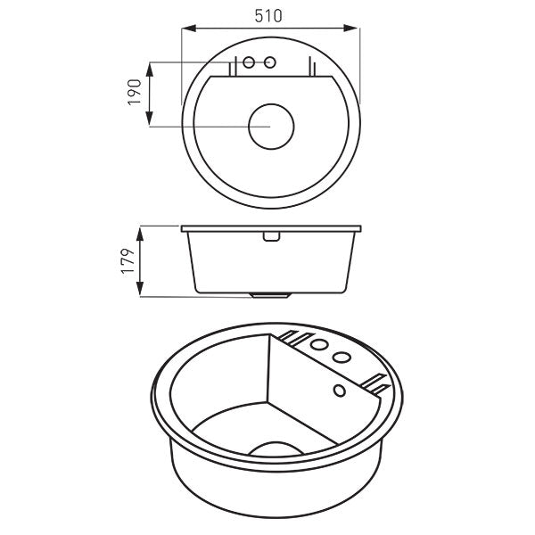 Chiuveta Rotunda cu O Cuva, Ø51 cm, Nisip + Baterie Flexibila Cadou