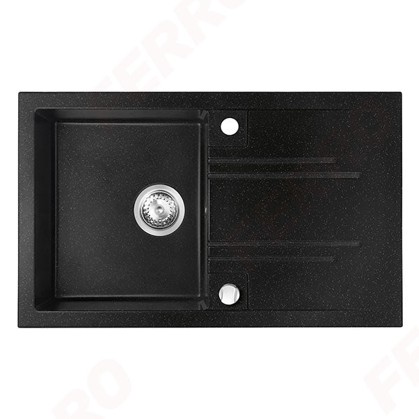 Chiuveta cu O Cuva si Picurator, 78x48 cm, Grafit Lucios + Baterie Flexibila Cadou