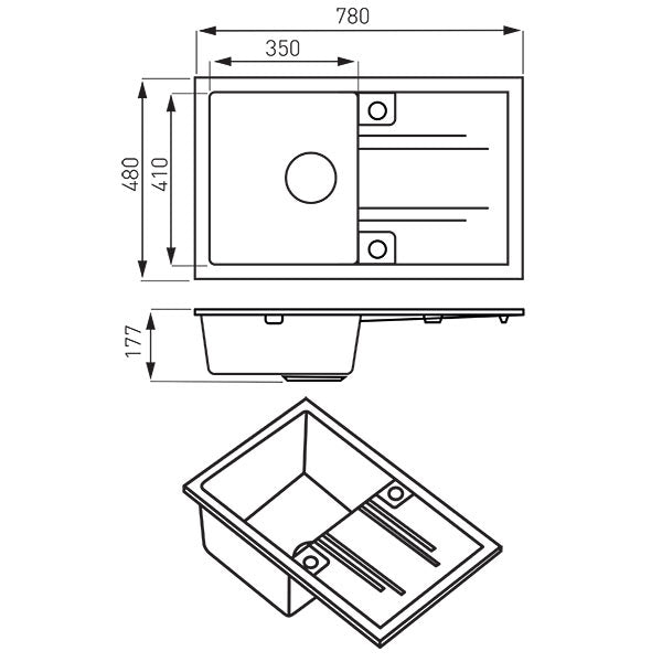 Chiuveta cu O Cuva si Picurator, 78x48 cm, Gri + Baterie Flexibila Cadou