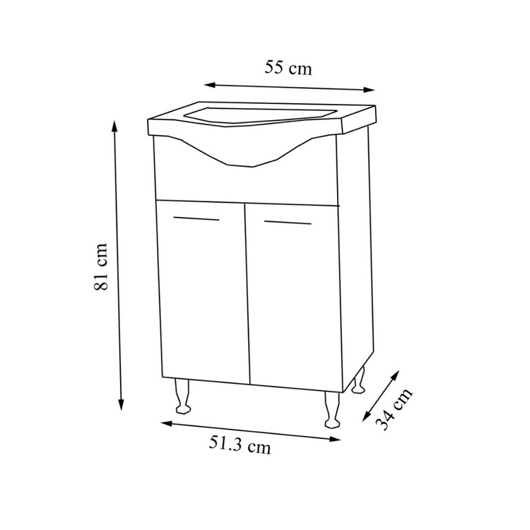 BAZA SI LAVOAR SERIA 153, 55CM ALB