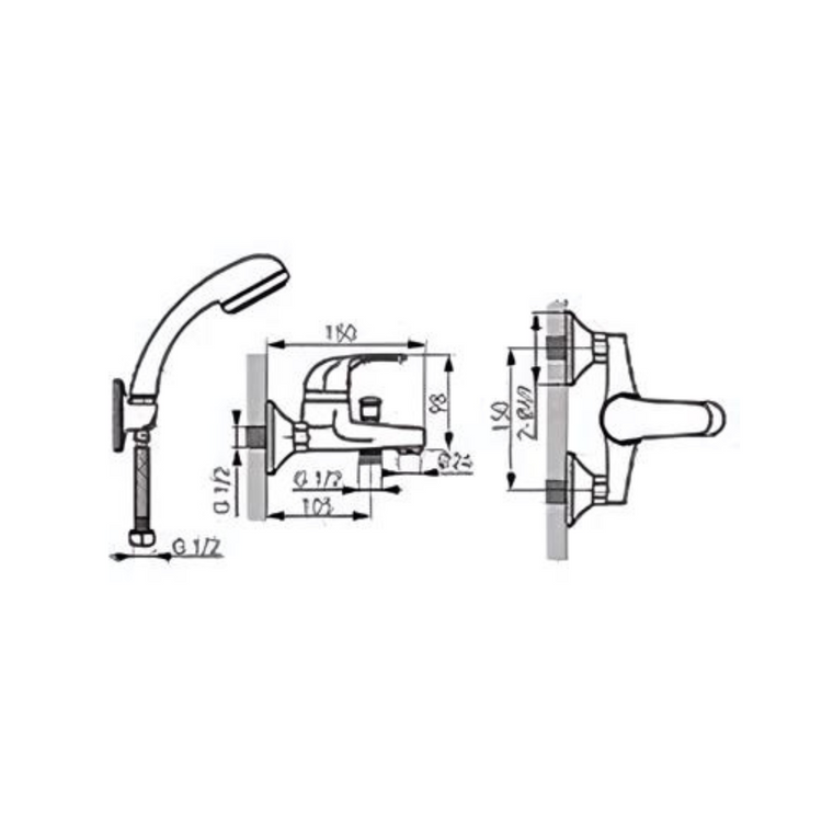 Vasto - Baterie perete cada-dus cu set de dus inclus, crom BVA11