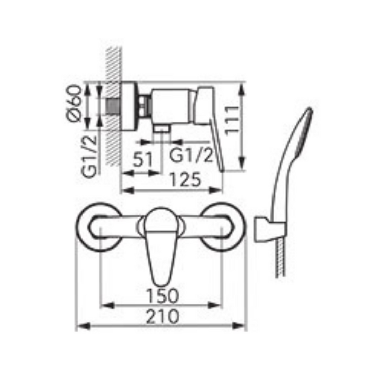 Isso - Baterie perete dus cu set de dus inclus, crom BIS77