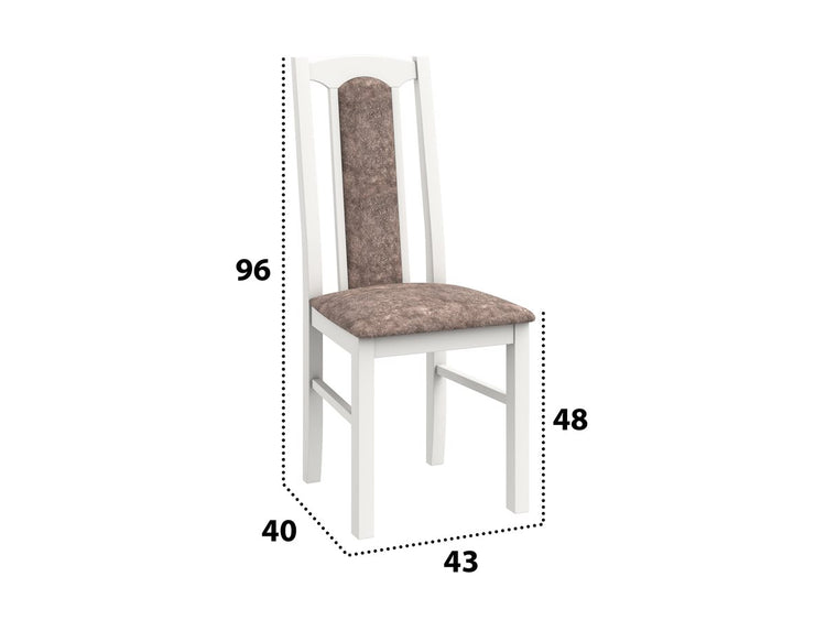 Set masa extensibila jork 200x250 cm, lemn masiv alb, cu 10 scaune tapitate stofa maro, s-37 B25B