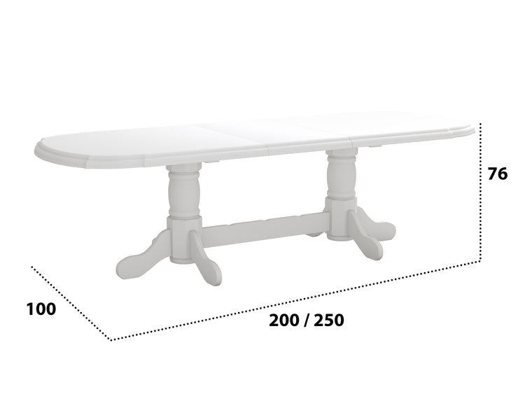 Set masa extensibila jork 200x250 cm, lemn masiv alb, cu 10 scaune tapitate stofa maro, s-37 B25B
