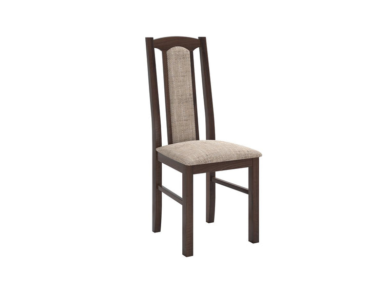 Set masa extensibila jork 200x250 cm, lemn masiv nuc, cu 10 scaune tapitate stofa maro, s-37 O2