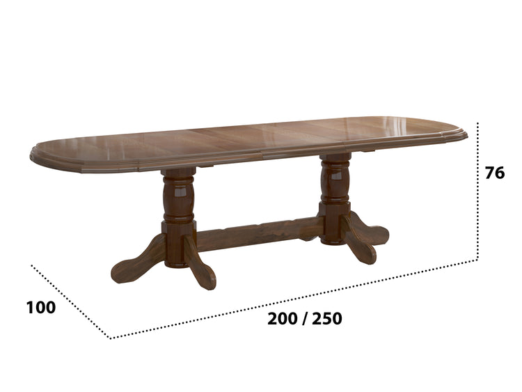 Set masa extensibila jork 200x250 cm, lemn masiv nuc, cu 10 scaune tapitate stofa maro, s-37 O2