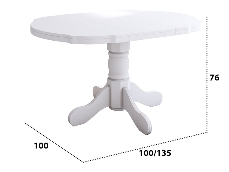 Set masa extensibila Kan 100x135 cm, lemn masiv, culoare alb, blat din mdf cu 6 scaune tapitate S-37 Boss7 25b, stofa