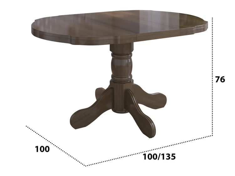 Set masa extensibila Kan 100x135 cm, lemn masiv, culoare nuc, blat din mdf cu 6 scaune tapitate S-37 Boss7 o2, stofa