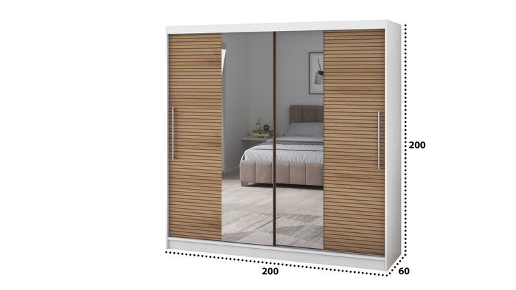 Dressing Rafi cu oglinda, 200x200x60 cm, alb/stejar