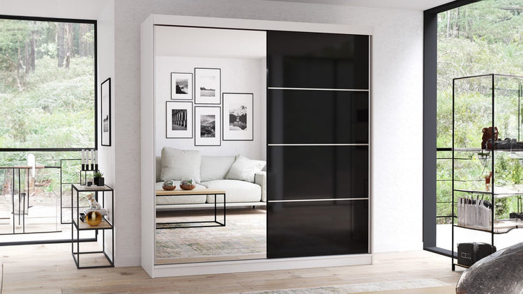 Dressing Ovidiu 31, 203x218x61 cm, culoare alb/negru
