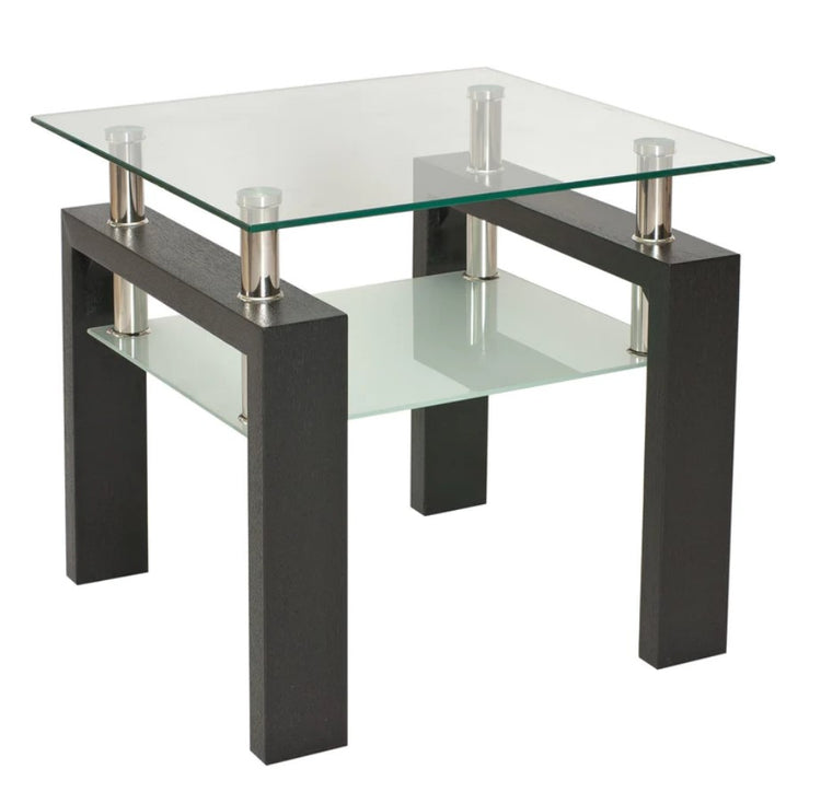 Masa Cafea MC-05, 60x60x51 cm, Sticla Securizata, MDF, Wenge