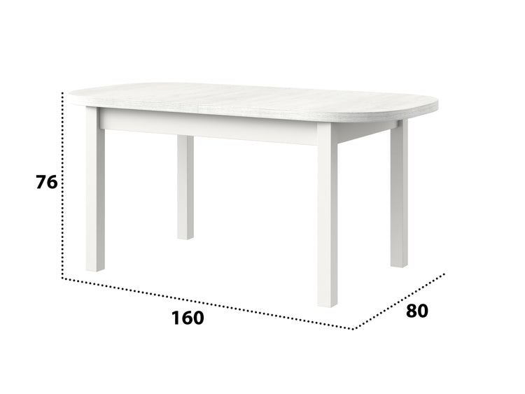 Masa extensibila 160x200 cm mb-12 venus1, alb, lemn masiv de fag si pal