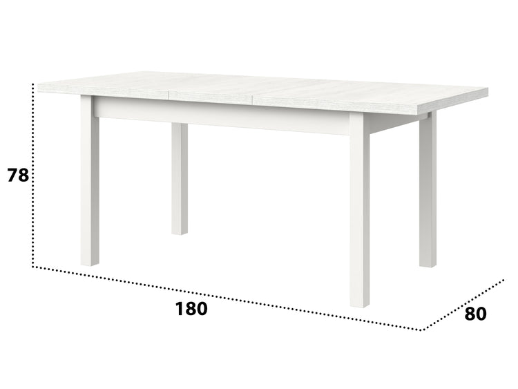 Masa extensibila 140-180x80 cm mb-21 modena1, alb, lemn masiv de fag si pal