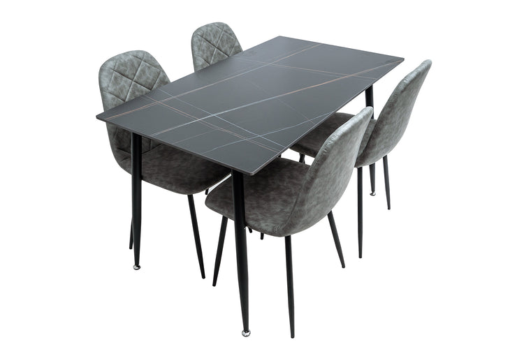 Set masa MBS-40 negru, cu 4 scaune tapitate gri deschis