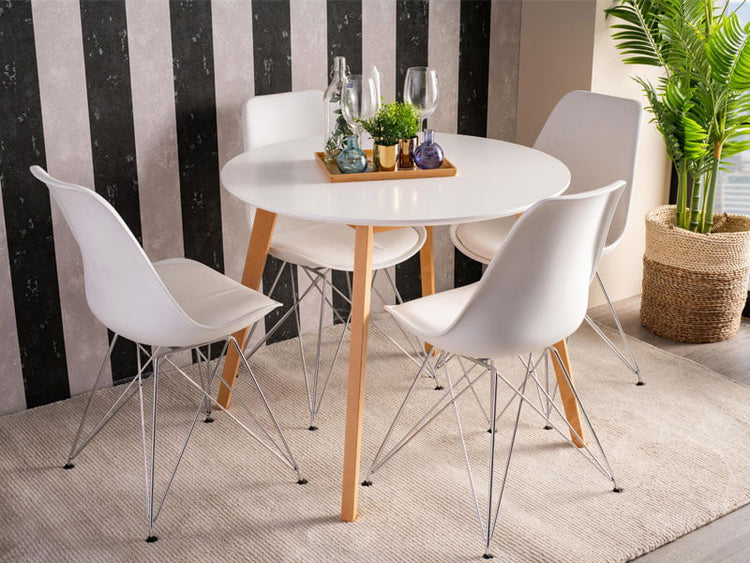 Masa living fixa 90 cm max s, alb/natur, lemn masiv din fag si blat din mdf