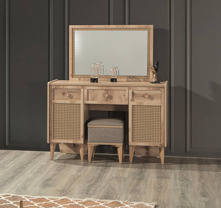 Dormitor Willow, sonoma, pat 160 x 200 cm, dulap cu 2 usi, 2 noptiere, comoda, saltea inclusa