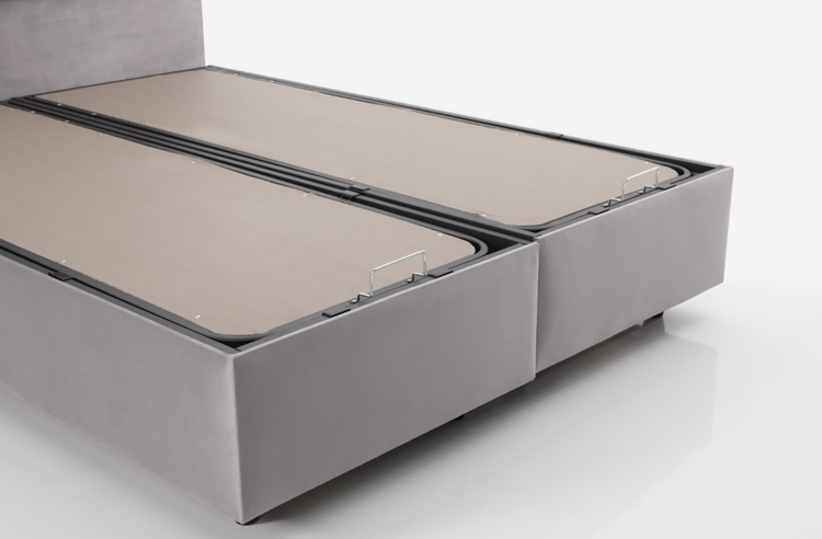 Pat Liner, 160x200 cm, gri, cu saltea inclusa si somiera metalica rabatabila