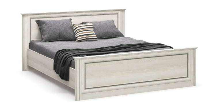 Set Dormitor Bristol, Alb murdar, Dulap 200 cm, Pat 160×200 cm, 2 noptiere, comoda
