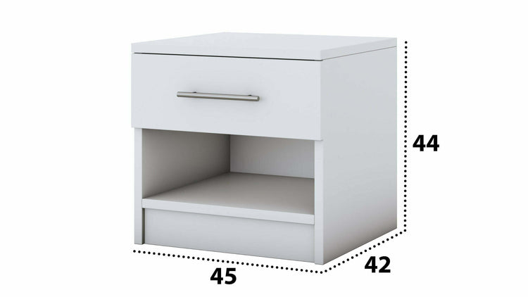 Set dormitor Beta, alb, dulap 120 cm, pat 140x200 cm, 2 noptiere, comoda - La Cucu