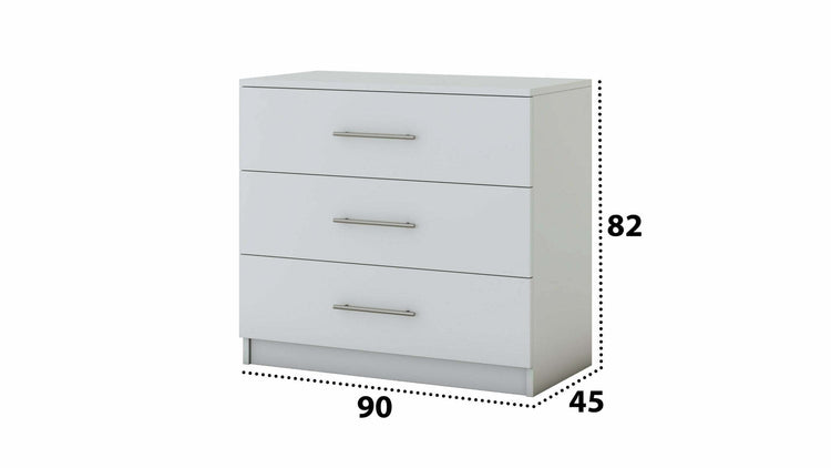 Set dormitor Beta, alb, dulap 120 cm, pat 140x200 cm, 2 noptiere, comoda - La Cucu