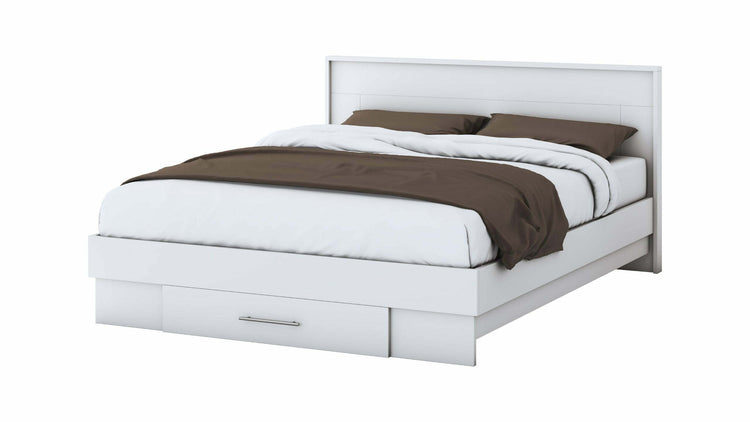 Set dormitor Beta, alb, dulap 120 cm, pat 140x200 cm, 2 noptiere, comoda - La Cucu