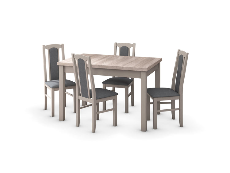 Set masa extensibila 120x150cm cu 4 scaune tapitate, mb-13 max5 si s-37 boss7 s11, sonoma, lemn masiv de fag, stofa