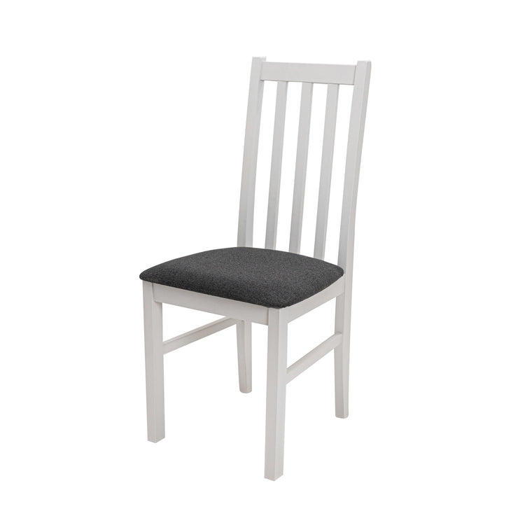 Set masa extensibila 120x150cm cu 4 scaune tapitate, mb-13 max5 si s-38 boss10 b11, alb, lemn masiv de fag, stofa - La Cucu