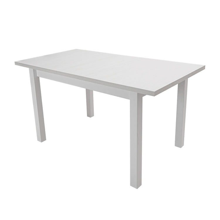 Set masa extensibila 120x150cm cu 4 scaune tapitate, mb-13 max5 si s-38 boss10 b11, alb, lemn masiv de fag, stofa - La Cucu
